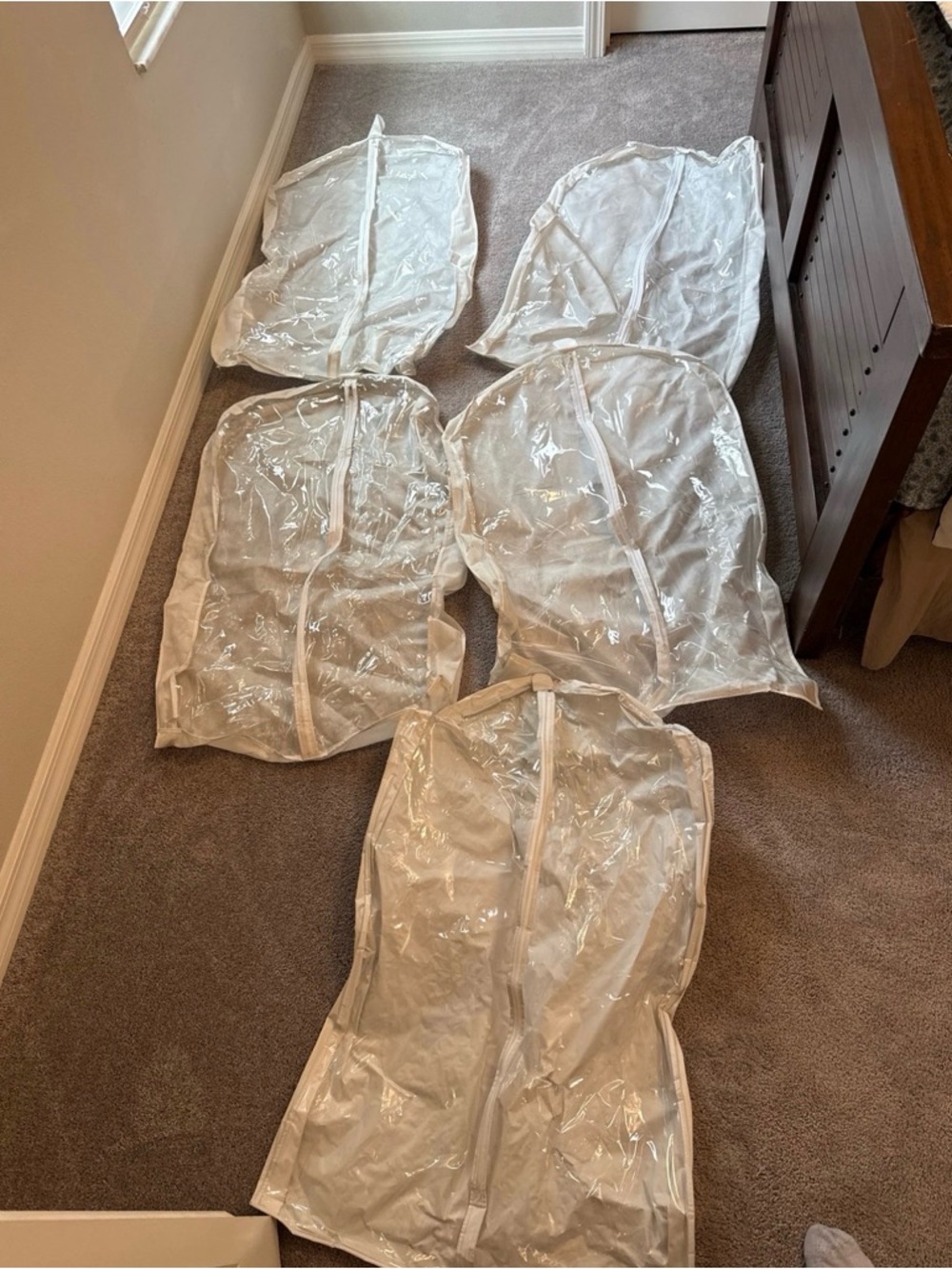 Set of 5 Clear White Garment Bags with Zippers